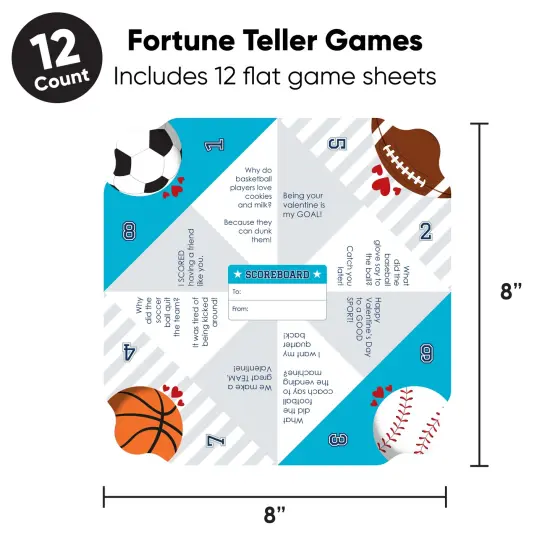 Big Dot of Happiness Go, Fight, Win - Sports - Valentine&rsquo;s Day Party Cootie Catcher Game - Valentine Jokes for Kids Fortune Tellers - Set of 12 {5}