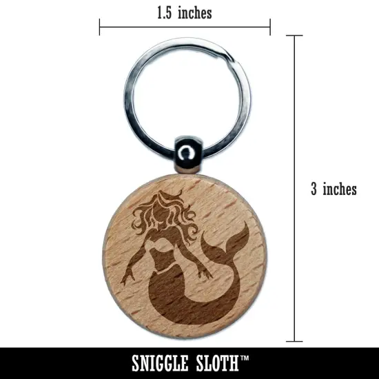 Beautiful Mythological Mermaid Engraved Wood Round Keychain Tag Charm {2}
