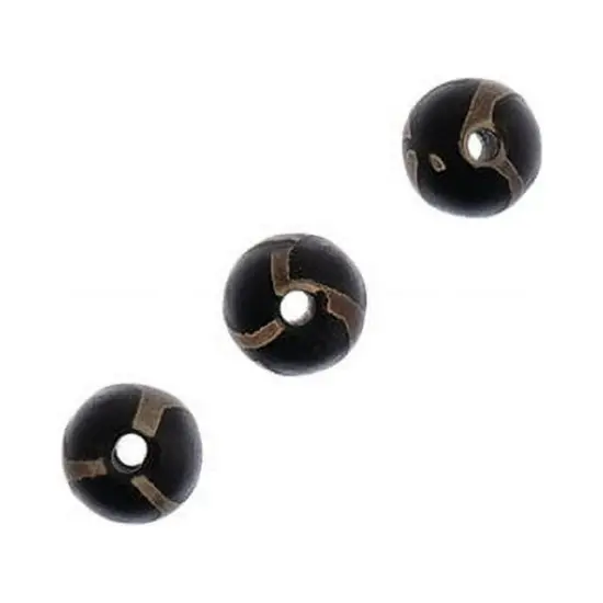 Earth's Jewel Semi-Precious 16" Tibetan Dzi Agate Frosted Matte Honeycomb Pattern Black, 6mm {2}