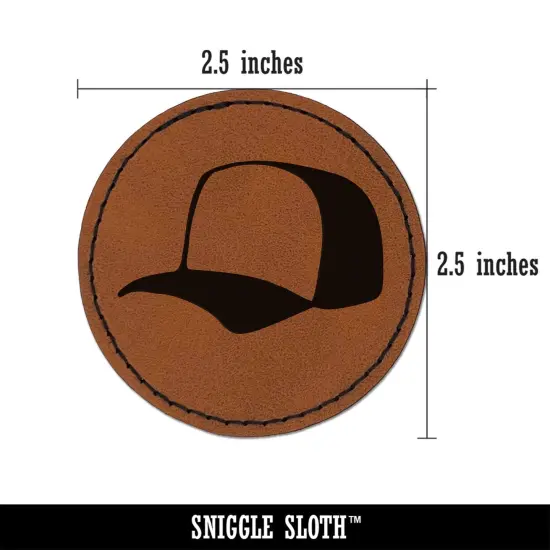 Baseball Cap Trucker Hat Sports Round Iron-On Engraved Faux Leather Patch Applique - 2.5" Brown {2}