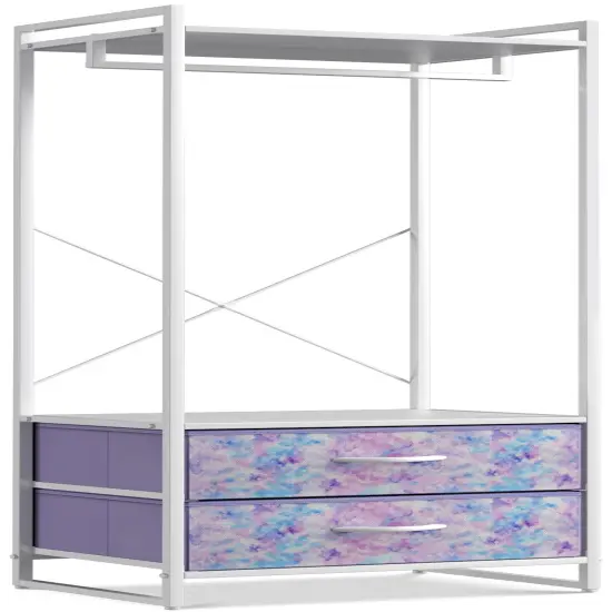 Sorbus Clothing Rack with Drawers - Clothes Stand Dresser - Wood Top, Steel Frame, & Fabric Drawers - Tall Closet Storage Organizer - Garment Rack for Hanging Shirts, Dresses, & Jackets Tie dye purple {1}