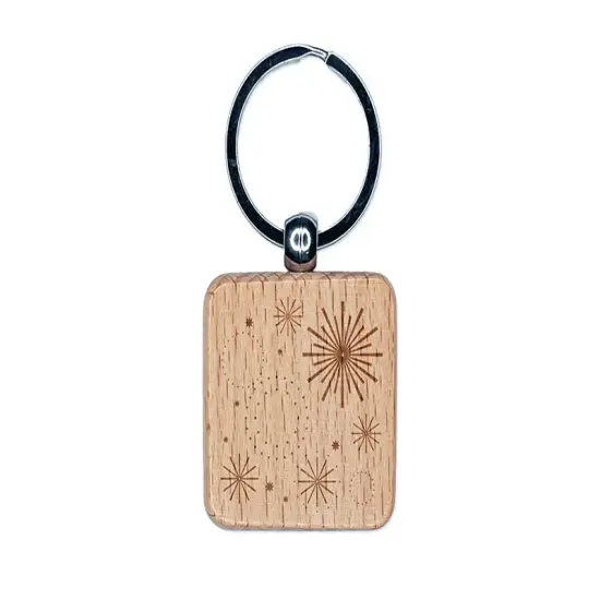 Fireworks Celebration Independence Day 4th of July Engraved Wood Square Keychain Tag Charm {1}