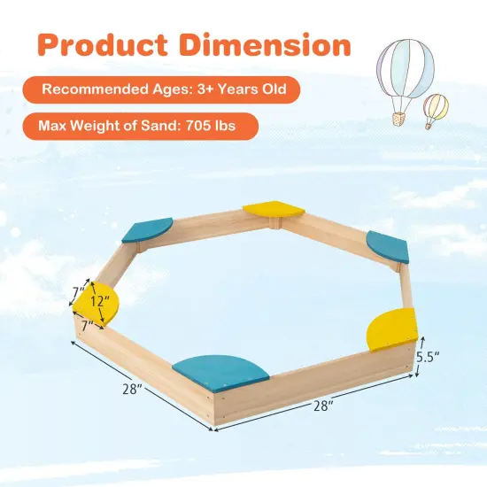 Outdoor Solid Wood Sandbox with 6 Built-in Fan-shaped Seats {5}
