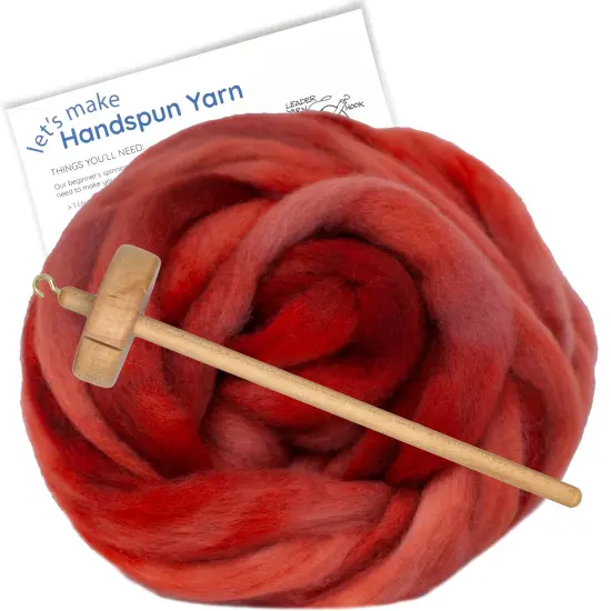 LEARN TO SPIN - Beginner's Spinning Kit with Hand Dyed BFL Roving, Drop Spindle & Printed Instructions w/ Video. Many Colors. Egyptian Red {1}