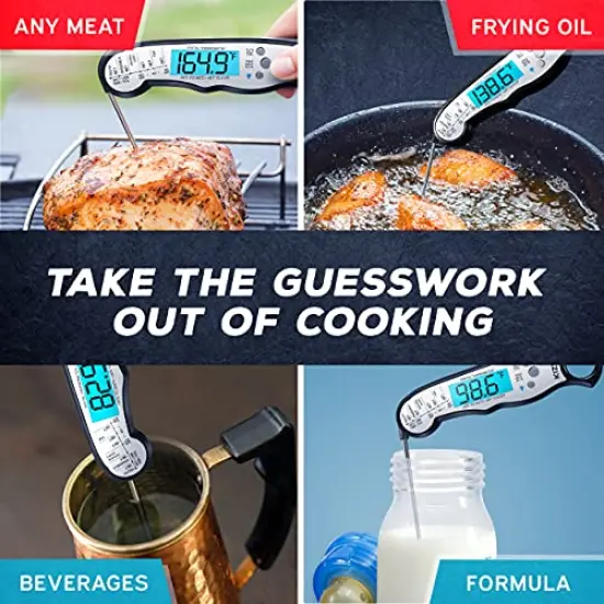 KIZEN Digital Meat Thermometer with Probe - Instant Read Food Thermometer for Cooking, Grilling, BBQ, Baking, Liquids, Candy, Deep Frying, and More - Black/White {5}