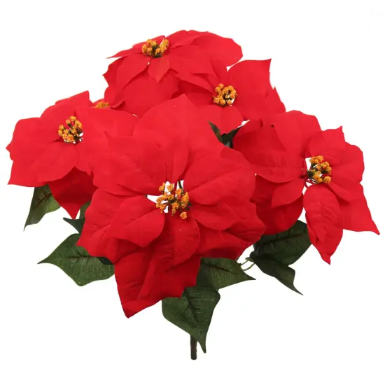 20-Inch Red Velvet Poinsettia Bush with 7 Lifelike Silk Blooms for Christmas Decor - Indoor/Outdoor Use | 2024 Christmas Collection, Floral Home by Artificial Flowers {1}
