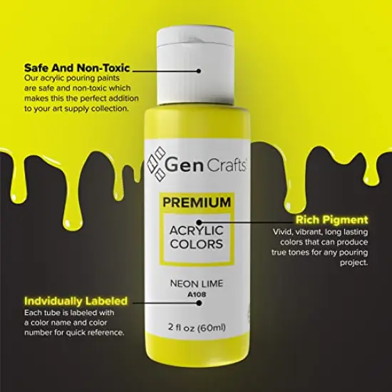 Neon Acrylic Pouring Paint 12 Colors - Pre-Mixed High Flow Ready to Pour - 2 oz./59 ml Bottles - Multi-Purpose Paints for Canvas, Paper, Rocks, Wood {4}