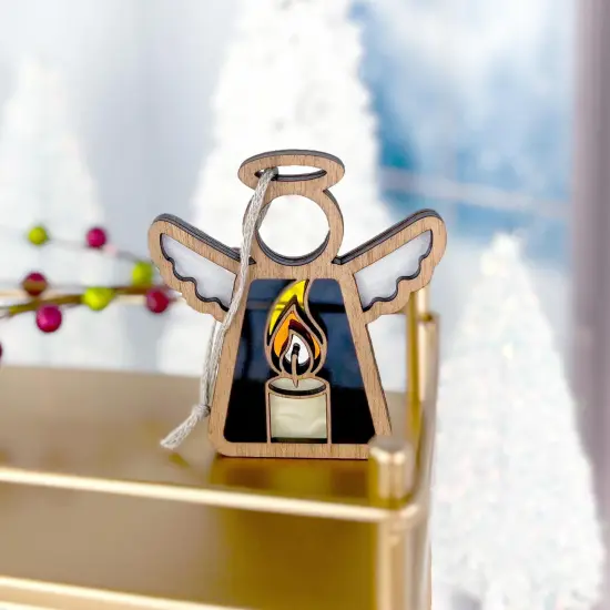 3.5" (H) Burning Candle Ornament - Handcrafted in Texas - Mother's Angels&reg; Christmas Angel Wings Figurine {5}