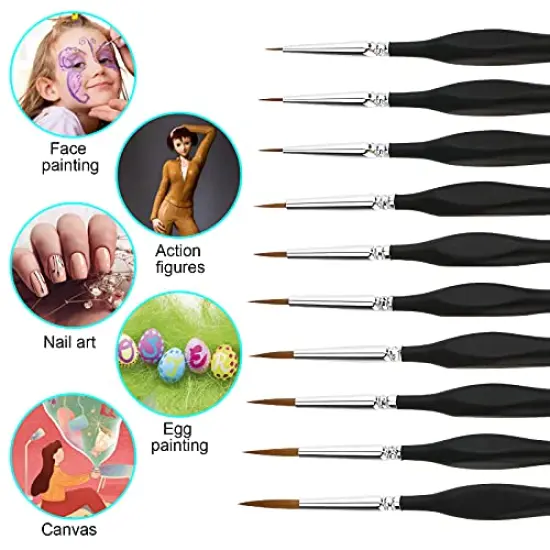 10 PCS Miniature Paint Brushes Kit, Fine Detail Painting Brush Micro Professional Tiny Paints Brush Set for Watercolor, Oil, Face, Acrylic, Nail, Line Drawing, Scale Model Painting, by PSISO {3}