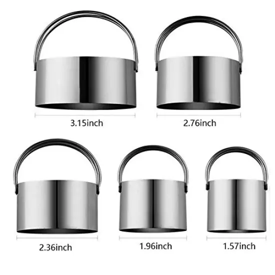 5 Pieces Circle Biscuit Cutter,Professional Stainless Steel Round Cookies Mold Tool with Ring Handle for Baking Pastry Doughnut {1}