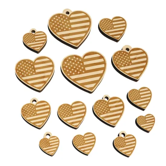 Heart Shaped American Flag United States of America USA Mini Wood Shape Charms Jewelry DIY Craft {7}
