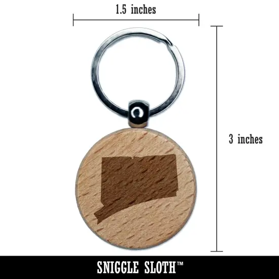 Connecticut State Silhouette Engraved Wood Round Keychain Tag Charm {2}