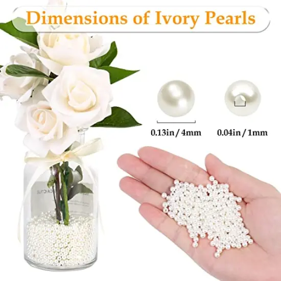 2000 pieces Pearl Beads for Craft, Ivory Faux Fake Pearls, 4 MM Small Sew on Pearl Beads with Holes for Jewelry Making, Bracelets, Necklaces, Hairs, Crafts, Decoration and Vase Filler {1}