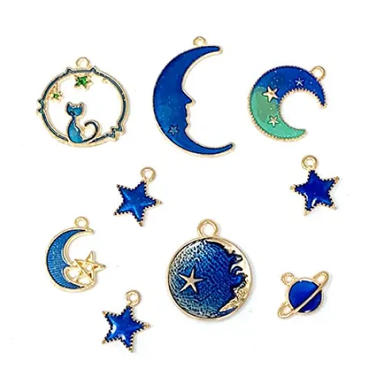 24 Pieces Assorted Gold Plated Enamel Cat Moon Star Celestial Charm Pendant DIY for Earrings Necklace Bracelet Jewelry Making and Crafting {5}