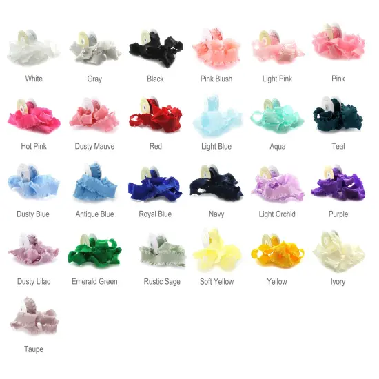 1.5" Satin Double Ruffle Edge Ribbon Hot Pink {4}