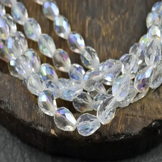 *16* 13x9mm Crystal AB Fire Polished Teardrop Beads {2}