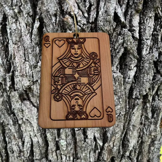 Queen of Hearts Card - Cedar Ornament {3}