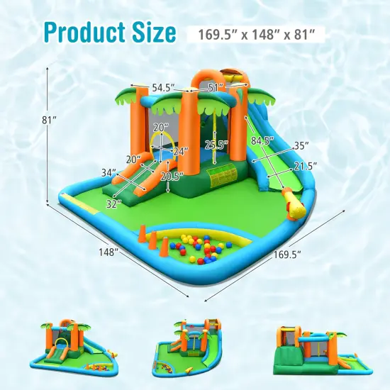 7-in-1 Inflatable Water Slide Park with Trampoline Climbing and 750W Blower {4}