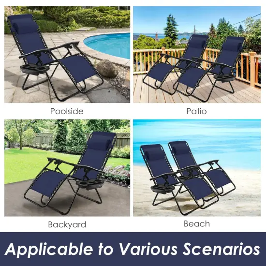 Outdoor Folding Zero Gravity Reclining Lounge Chair with Utility Tray Blue {3}