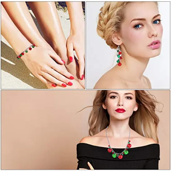 4 Pieces Christmas Bell Jewelry Set Includes Bells Necklace Bracelet Dangle Earring for Christmas Party {6}