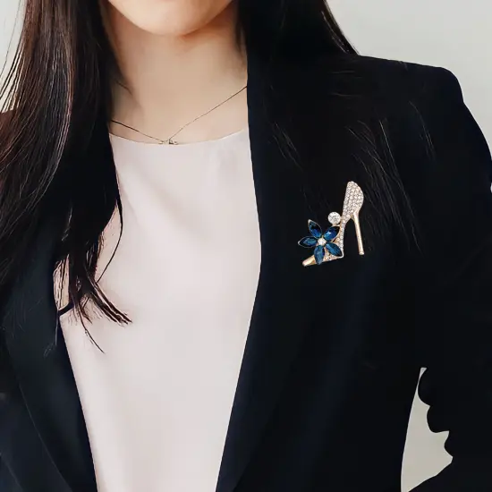 Wrapables Crystal Rhinestone High Heel Shoe Brooch Pin, Blue {5}