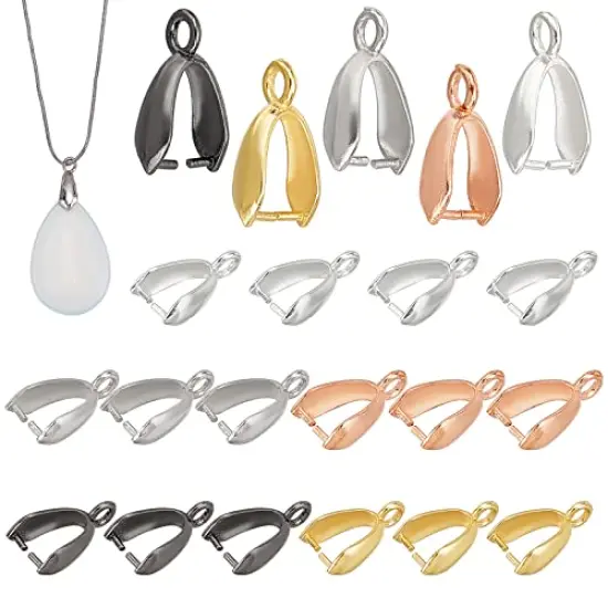 100 Pieces Brass Pinch Clip Bail Clasp Dangle Charm Bead Pendant Connector Findings 14x7x5mm for Jewelry Making 5 Colors {1}