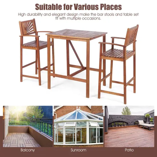 3 Pieces Patio Bar Set with 2 Bar Stools and 1 Bar Table {5}