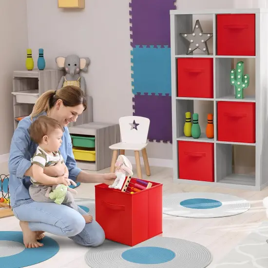 Sorbus Fabric Collapsible Cube Storage Bins Set (6 Pack) Red {2}