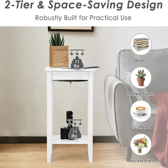 Set of 2 Versatile 2-Tier End Table with Storage Shelf White {3}
