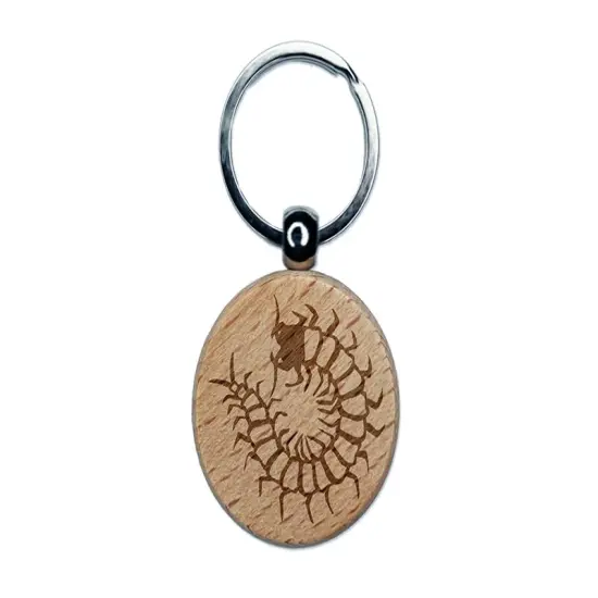 Creepy Crawly Centipede Engraved Wood Round Keychain Tag Charm {1}