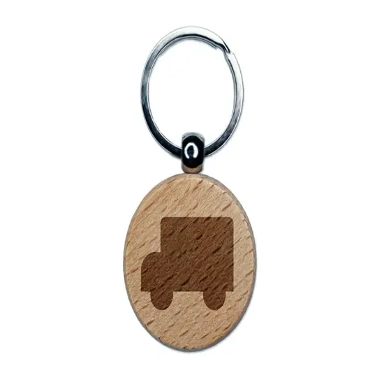 School Bus Solid Engraved Wood Round Keychain Tag Charm {1}