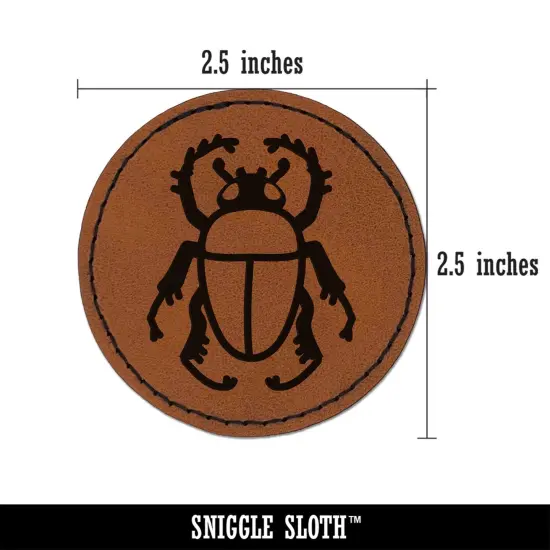 Scarab Beetle Round Iron-On Engraved Faux Leather Patch Applique - 2.5" Brown {3}