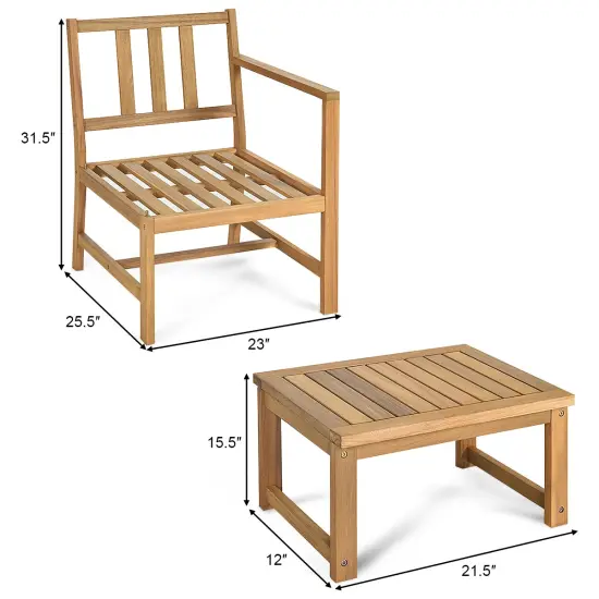 Costway 3 in 1Patio Table Chairs Set Solid Wood Garden Furniture {3}