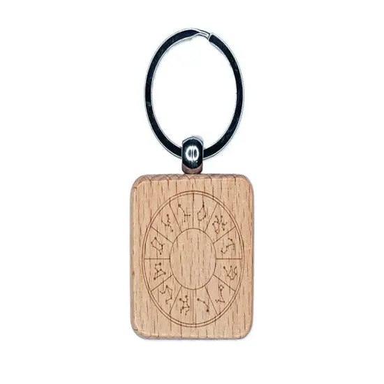 Horoscope Celestial Star Circle Chart Engraved Wood Square Keychain Tag Charm {1}