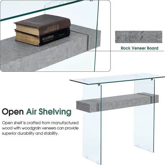 Narrow Glass Console Table with Storage Modern Sofa Table {5}