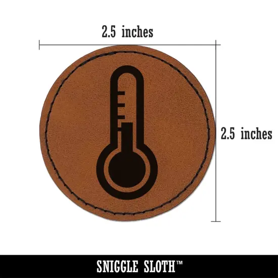 Thermometer Symbol Round Iron-On Engraved Faux Leather Patch Applique - 2.5" Brown {3}
