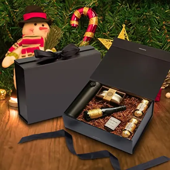 Gift Box with Lid for Presents 10.5x7.5x3.1 Inches with Ribbon and Magnetic Closure(1-Pack) (Black) {4}