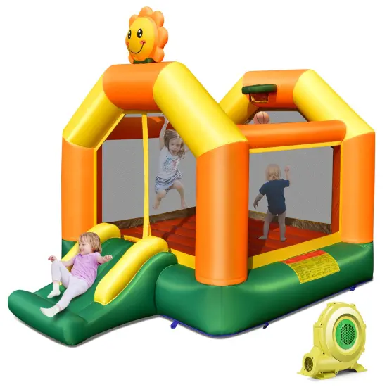 Kids Inflatable Bounce House with Slide and Basketball Rim with 735W Blower {3}