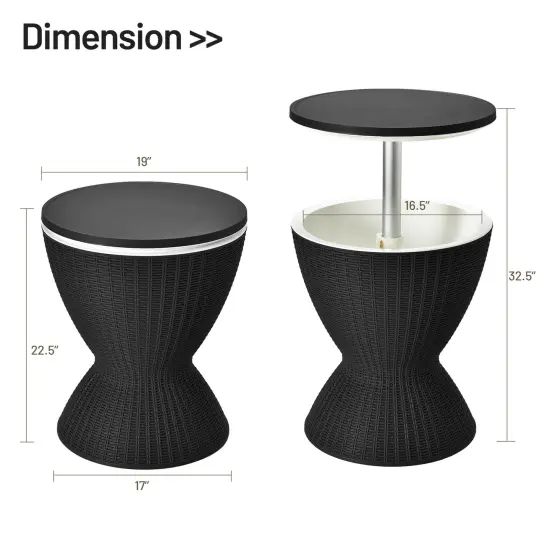3 in 1 8 Gallon Patio Rattan Cooler Bar Table with Adjust Ice Bucket Black {4}