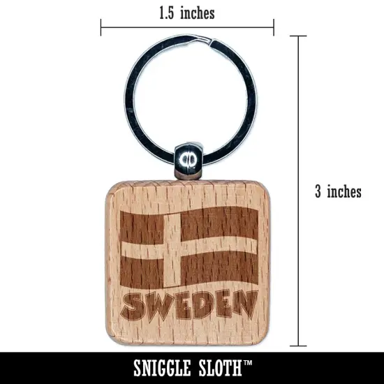 Sweden with Waving Flag Cute Engraved Wood Square Keychain Tag Charm {2}