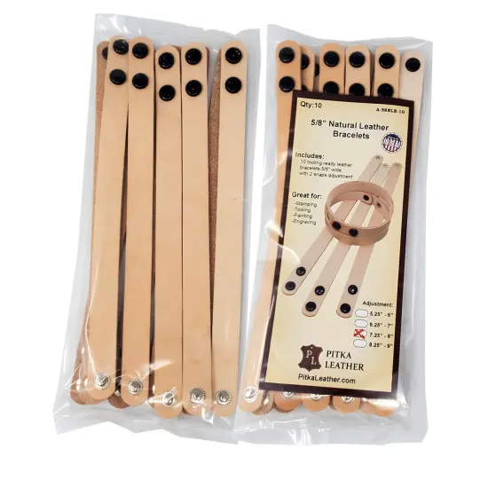Vegetable Tanned Leather Bracelets Blank 5/8 Inch-10 Pack Narrow Bracelets Made by Pitka Leather-Stamping, Tooling, Painting, Engraving, Burning and Decorating Ready {1}