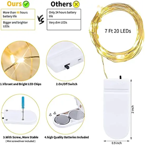 Brightown 24 Pack Fairy Lights Battery Operated String Lights - 7 ft 20 LED Mini String Lights Waterproof Silver Wire Firefly Lights for Vases Mason Jars DIY Crafts Plants Table Centerpieces Wedding {2}