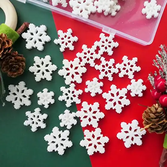 HADDIY Small Snowflakes for Craft,60 Pcs White Glitter Plastic Mini Snowflake for Christmas Embellishments and Winter Party DIY Craft Decoration-3 Different Size {4}
