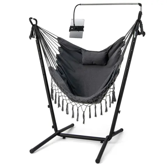 Height Adjustable Hammock Chair with Phone Holder and Side Pocket-grey {3}