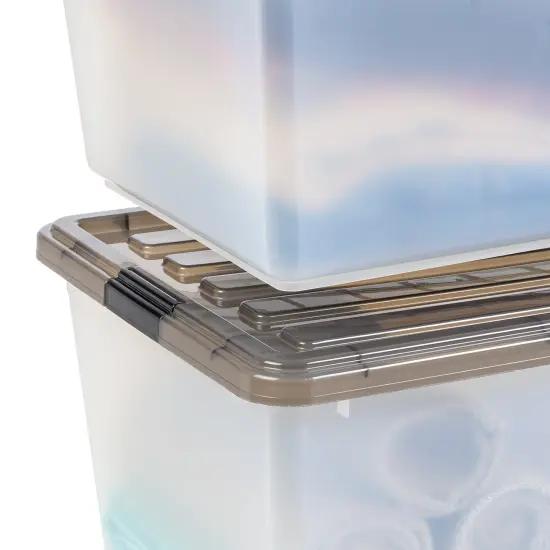 IRIS USA 4 Pack 91qt Large Plastic Storage Bin with Lid and Secure Latching Buckles, Clear/Gray {6}