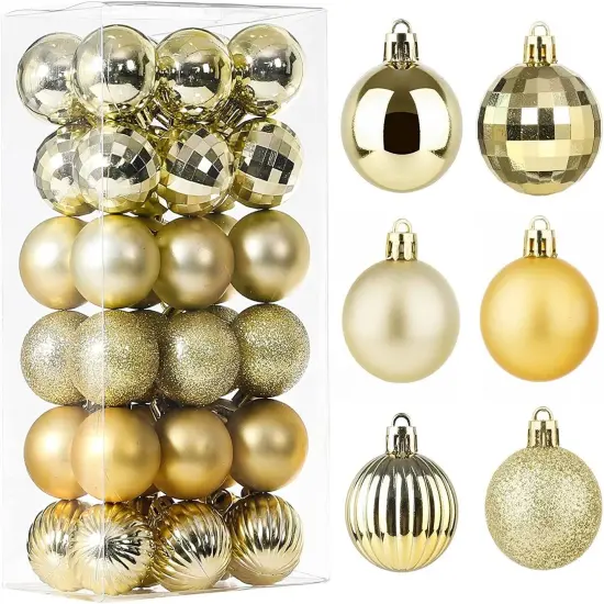 1.6in 36-Piece Shatterproof Christmas Balls - Xmas Tree Ornaments Gold {1}