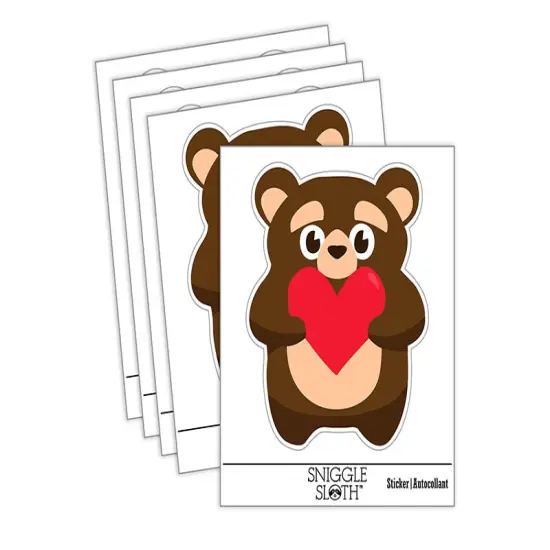 Cautious Bear with Heart in Hands Waterproof Vinyl Phone Tablet Laptop Water Bottle Sticker Set - 5 Pack {2}