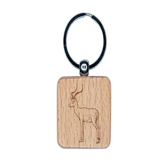 African Impala Antelope Engraved Wood Square Keychain Tag Charm {1}