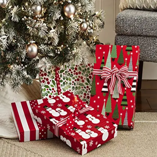 Hallmark Christmas Gift Boxes with Lids in Assorted Designs (Pack of 12: Trees, Stripes, Snowmen, Holly) Red, Green and White Patterned Shirt Boxes for Wrapping Gifts {5}