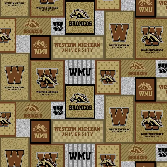 Sykel Enterprises-Western Michigan University Fleece Fabric-WMU Broncos College Patch Fleece Blanket Fabric-Sold by the yard {1}